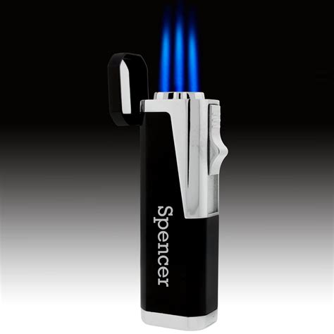 Engraved Black Typhoon Triple Flame Torch Lighter With Cutter