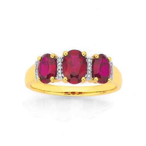 9ct Gold Created Ruby And Diamond Ring In Red Prouds