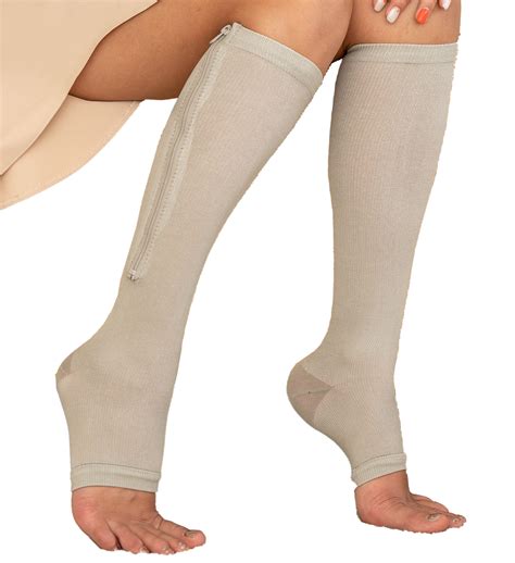 Zipper Pressure Compression Socks Support Stockings Leg Open Toe Knee High Mmhg Helps