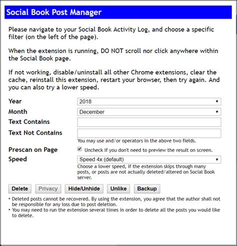 Social book post manager chrome. Bulk delete old posts in Fackbook timeline with Social ...