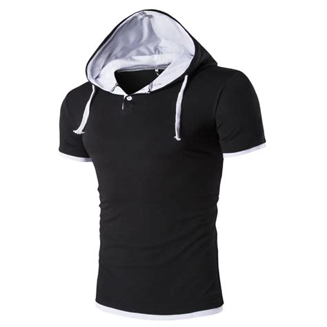 New Hooded T Shirt Men Tee Shirt Homme Summer Brand Black Slim Fit