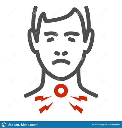 Sore Throat Line Icon Healthcare Concept Man Feel Pain In Throat Sign
