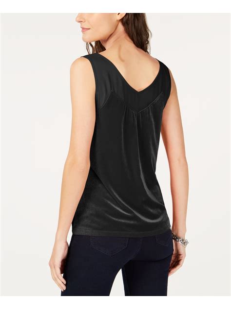 Inc Womens Black Velvet Sheer Inset Sleeveless V Neck Top Xl Ebay