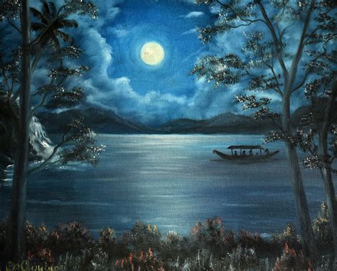 Night Sky Moon Painting At PaintingValley Com Explore Collection Of Night Sky Moon Painting