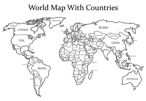 Printable World Map In Black And White Printable Word Searches