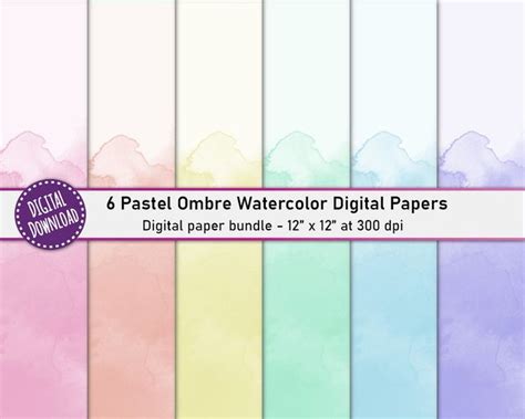 Pastel Ombre Watercolor Digital Paper Pack 6 Pastel Etsy Uk Digital