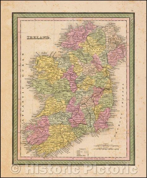 Historic Map Ireland 1850 Thomas Cowperthwait And Co Vintage Wall