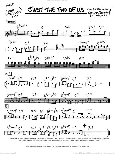 Just The Two Of Us sheet music (real book - melody and chords) (in C)