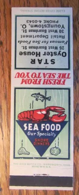 Youngstown Ohio Matchbook Cover Star Oyster House 1940s Empty