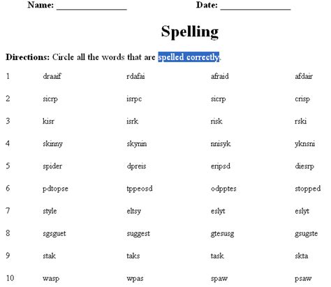 Spelling Worksheet Maker Sample