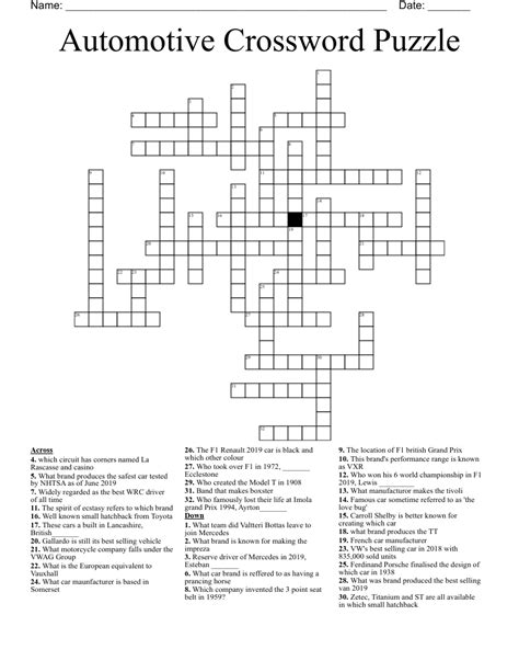 Printable Automotive Crossword Puzzles Printable Cros