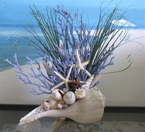 seashell coral centerpiece beach grass starfish driftwood