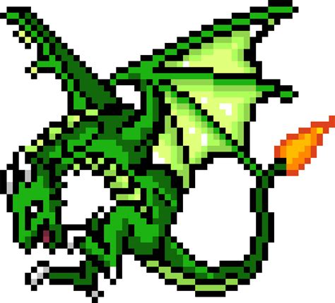 Download Green Dragon Wyrmling Pixel Art Grid Dragon Full Size Png