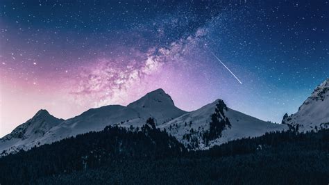 Download Mountains Range Colorful Sky Night Milky Way Wallpaper