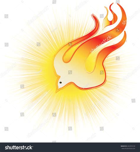 Abstract Holy Spirit Symbol A White Dove On Flames With Halo Of