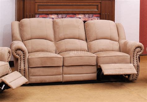 beige suede fabric traditional reclining sofa woptional items