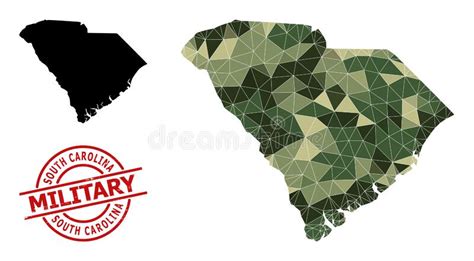 Triangulated Mosaic Map Of South Carolina State And Grunge Military