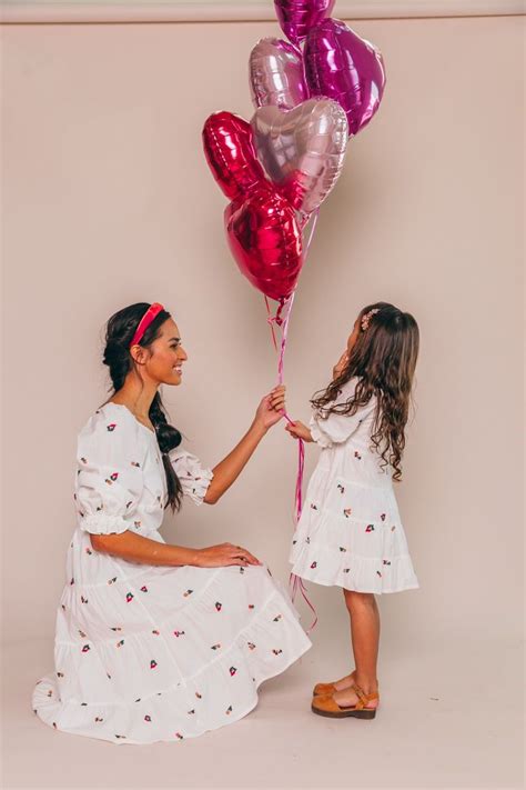 Mother Daughter Photoshoot Pink Heart Balloons Mom Daughter Outfits Mother Daughter Matching