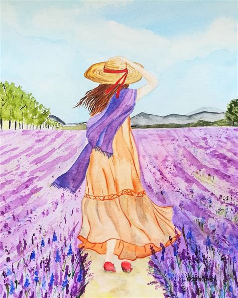 The Girl In The Lavender Field Painting By Victoria Girerd Saatchi Art