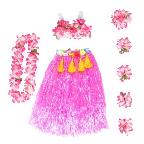 Skirt Grass Hula Hawaiian Luau Hawaii Flower Leis Dress Tropical Party