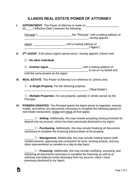 Free Illinois Real Estate Power Of Attorney Form Pdf Word Eforms