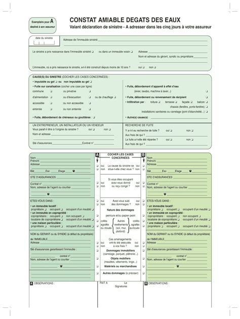 Constat Amiable Degat Des Eaux Pdf Remplissable En Ligne