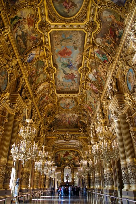 Opera house in paris, france. Grand Foyer Chandeliers and Frescoed Ceiling Palais ...