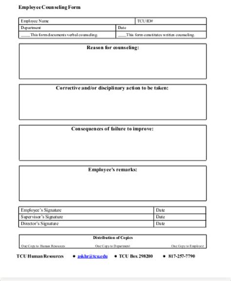 sample employee counseling forms  ms word