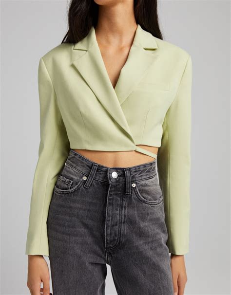 Cropped Blazer With Straps Woman In 2021 Cropped Blazer Blazer Women