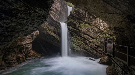 Wallpaper Cave Waterfall Rocks Nature