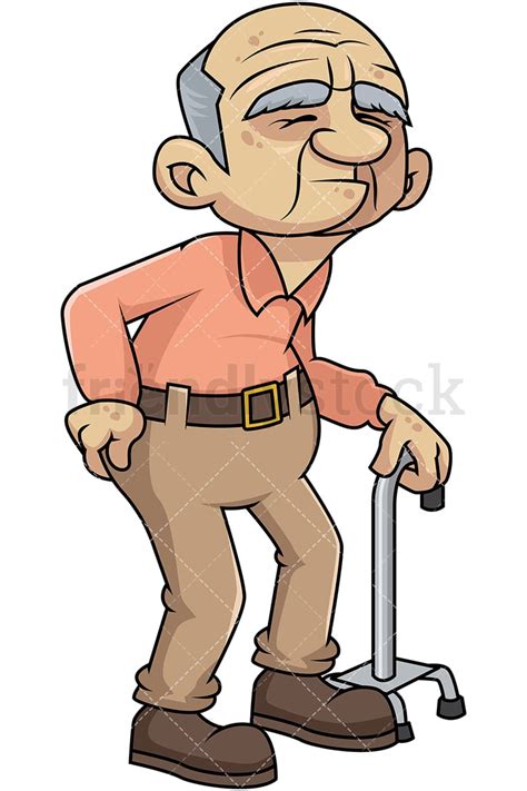 Weak Old Man With Hip Pain Cartoon Vector Clipart