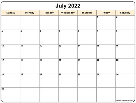 July 2022 Calendar Free Printable Monthly Calendars