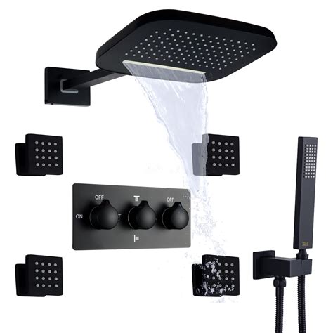 Buy Matte Black Waterfall Rain Shower Head Sytem With Body Jets And