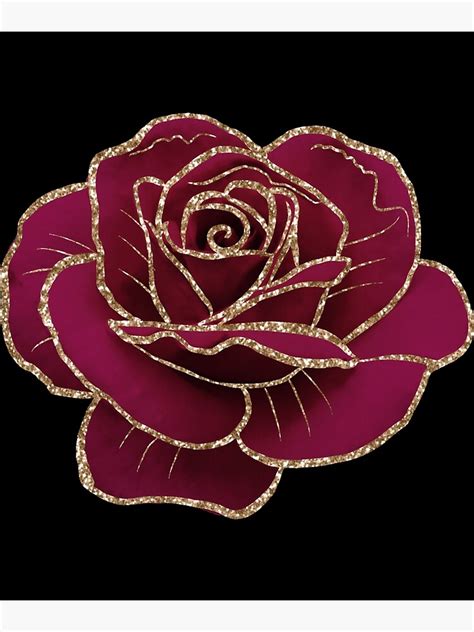 Dark Red Rose Flower With Golden Dust Border Digital Design Poster For Sale By Theurbantrees