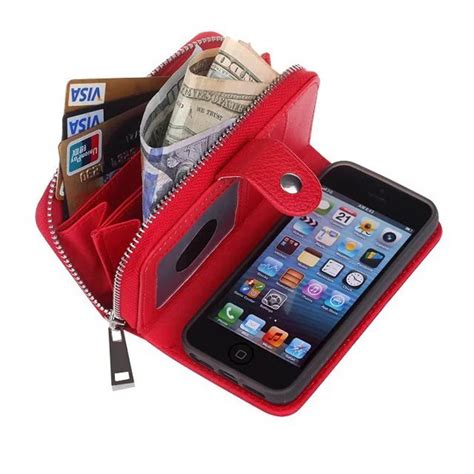 Luxury Handbag Zipper Wallet Case For Iphone 5 5s Se Leather Flip Pouch