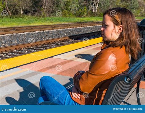 Girl Sitting Near Train Rails Stock Image Image Of Rail Jeans 89106841