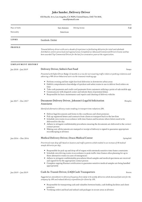 Delivery Driver Resume And Writing Guide 12 Resume Examples 2019