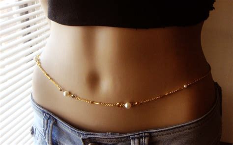 Simply Pearl Belly Chain Body Jewelry K Gold Plated Waist Etsy