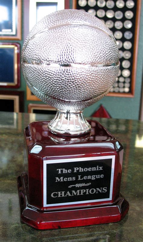 875 Tall Trophy With Silver Resin Basketball On A Piano Finish