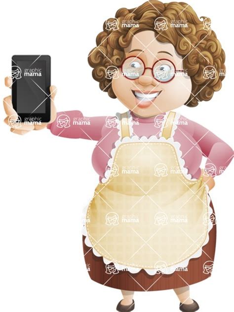 Grandma Vector Cartoon Character 112 Illustrations Set Showing A Mobile Phone With Blank