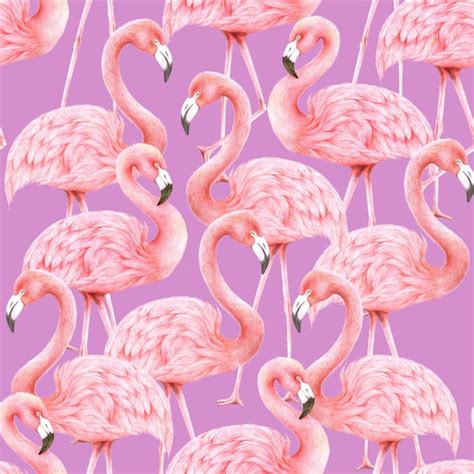 Premium Photo Flamingos Seamless Pattern On Purple Background