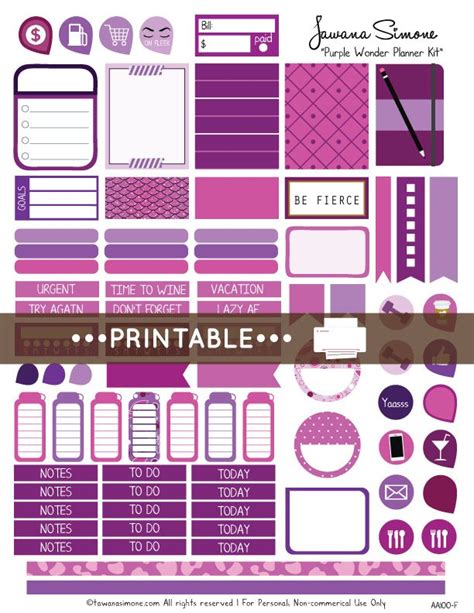 Purple Wonder Planner Kit Aa100 Fweb In 2020 Printable Planner