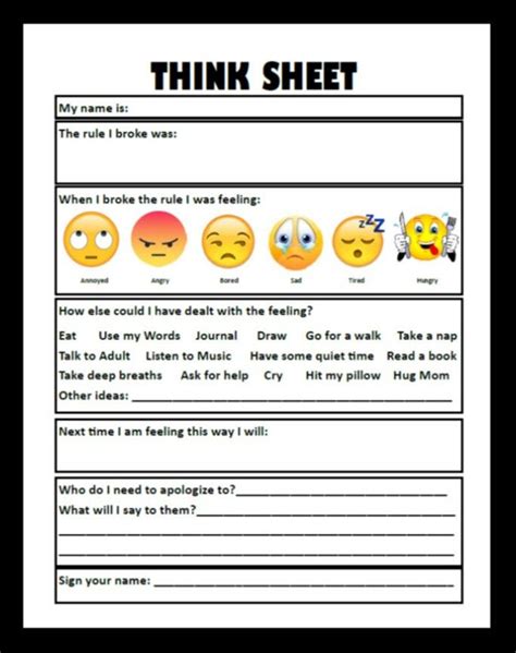 Printable Think Sheet Elementary