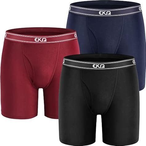 Ekq Mens Bamboo Underwear Boxer Shorts Multipack Long Leg 3 Pack Cotton