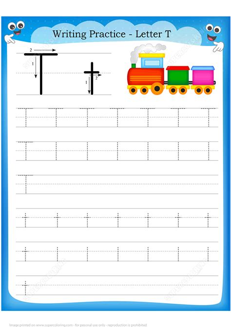 Printable worksheets are the key of the preschool education. Letter T is for Train Handwriting Practice Worksheet | Free Printable Puzzle Games