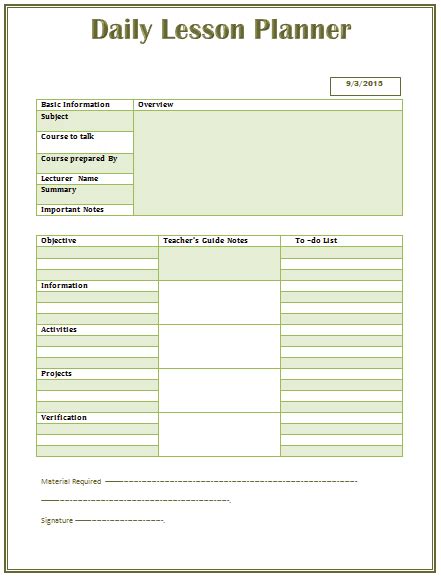 10 Lesson Plan Template Word Free Download Pdf Excel