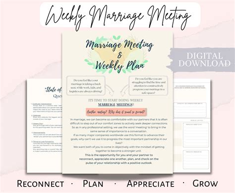 Weekly Marriage Meeting Relationship Worksheet Printable Etsy
