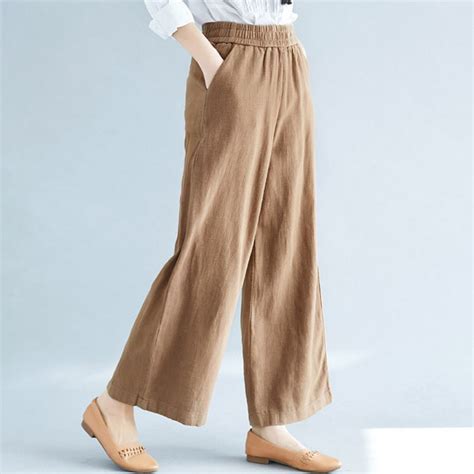 Linen Wide Leg Pants For Women Ealstic Waist Plus Size Loose Summer