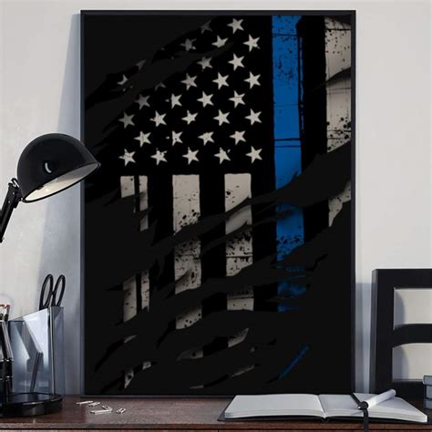Thin Blue Line American Flag Poster Honoring Law Enforcement Police