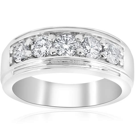 1 Ct Mens Diamond Five Stone Wedding Ring Platinum